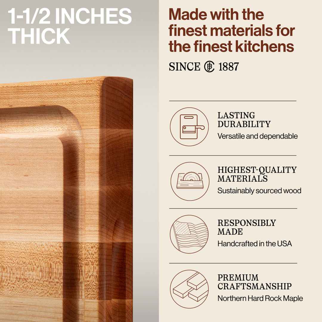 John Boos Large Maple Wood Edge Grain Reversible Cutting Board, 20" x 15" x 1.5" - VMInnovations