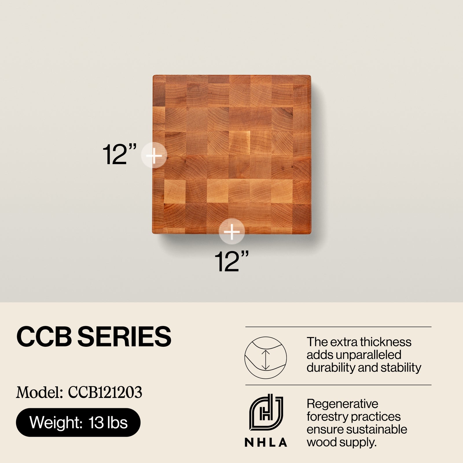 John Boos Small Maple Wood End Grain Cutting Board for Kitchen, 12" x 12" x 3" - VMInnovations