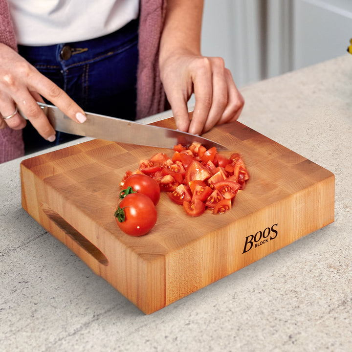 John Boos Maple Wood End Grain Cutting Board for Kitchen, 12"x12"x3" (Open Box) - VMInnovations