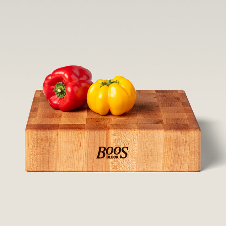 John Boos Maple Wood End Grain Cutting Board for Kitchen, 12"x12"x3" (Open Box) - VMInnovations