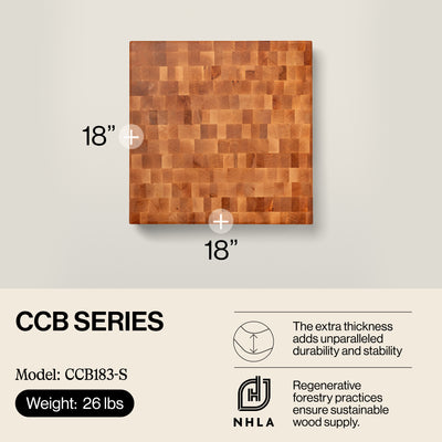 John Boos Large Maple Wood End Grain Chopping Board for Kitchen, 18" x 18" x 3"