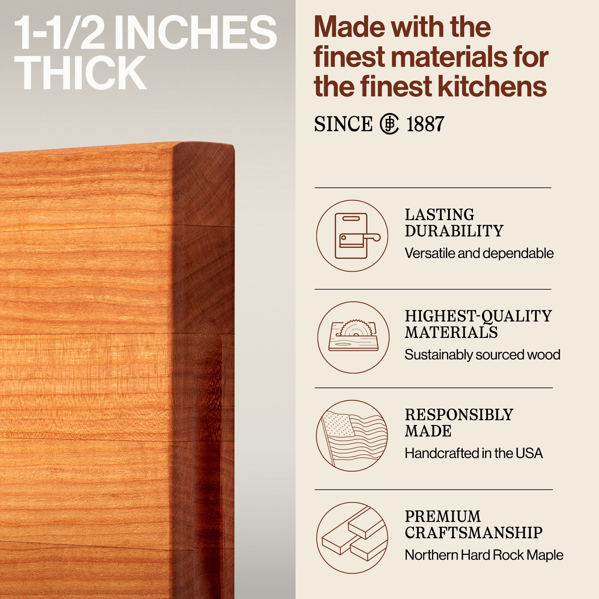 John Boos Cherry Wood Edge Grain Reversible Cutting Board, 18"x12"x1.5"(Used) - VMInnovations