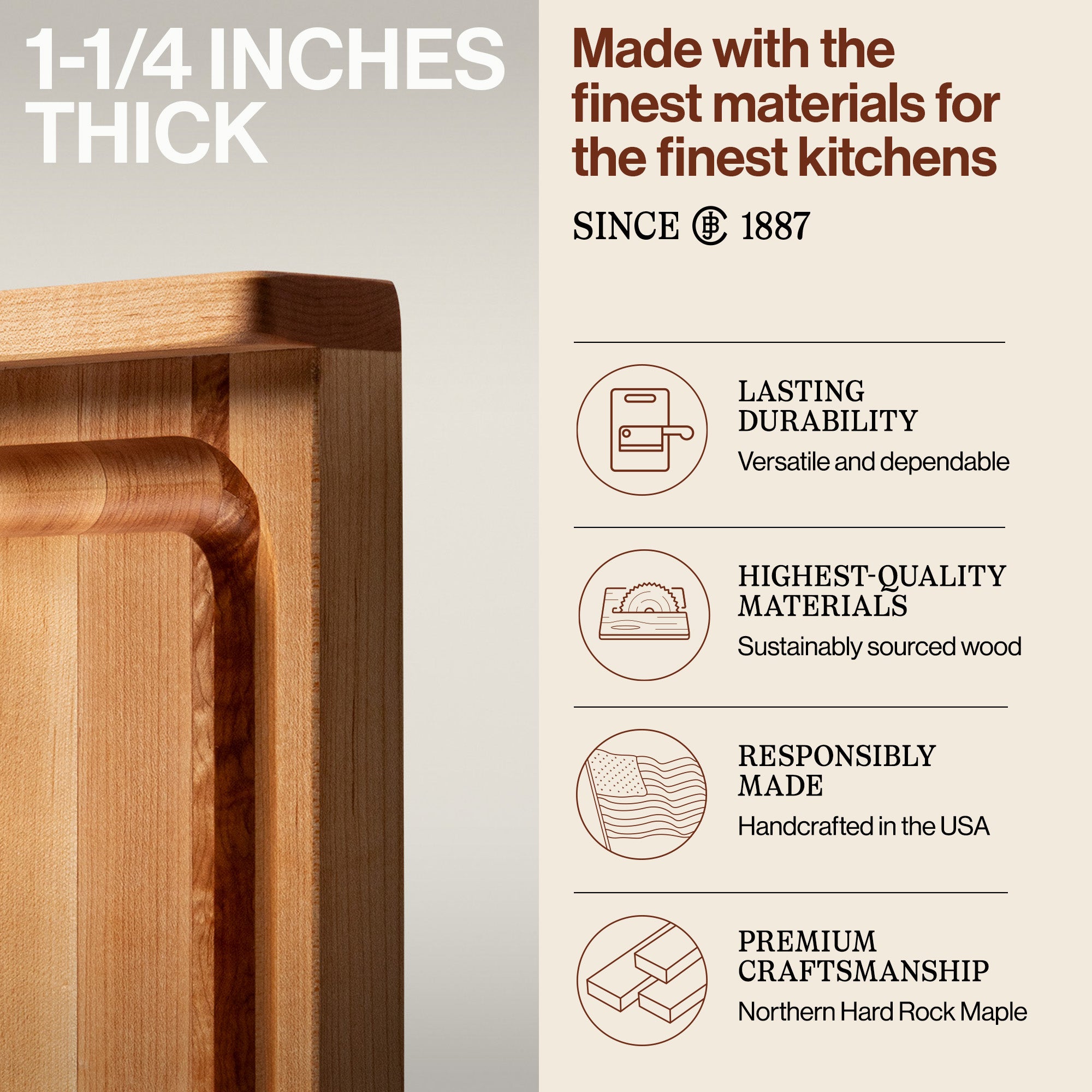 John Boos Block 23.75" Wide Square Maple Cutting Board w/ Gravy Groove(Open Box) - VMInnovations