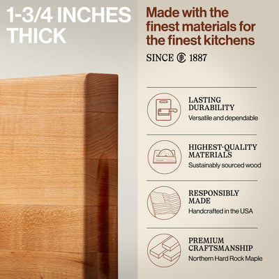 John Boos Platinum Series Reversible Wood Cutting Board, 18"x12"x1 3/4", Maple - VMInnovations