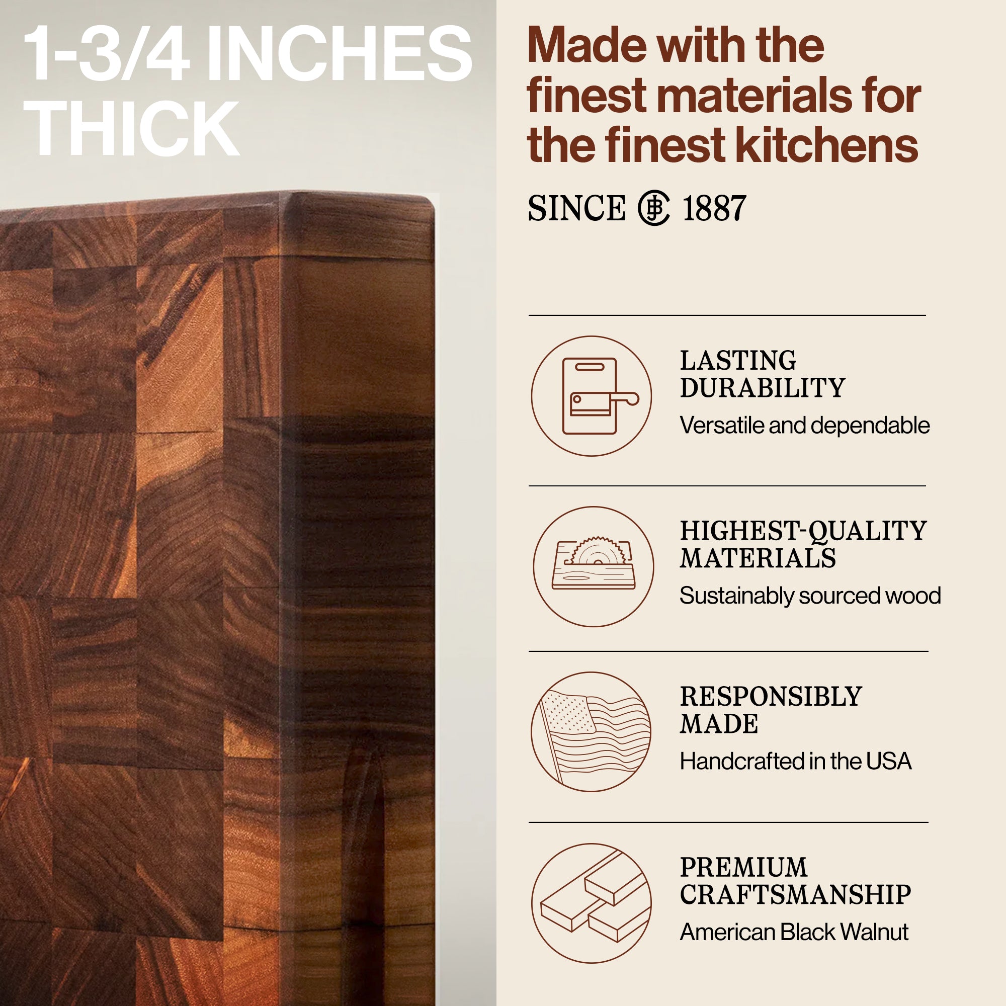 John Boos Walnut Wood Edge Grain Reversible Cutting Board, 18x12x1.75(Open Box)