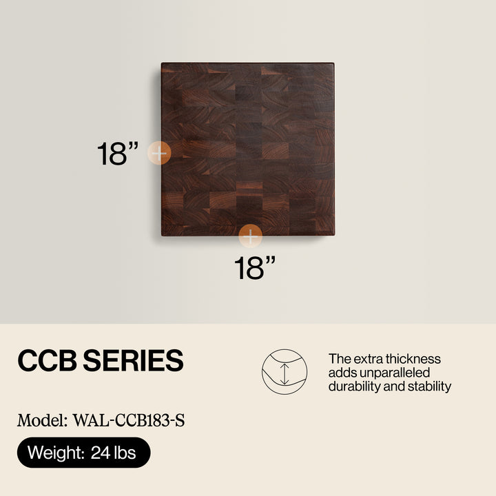 John Boos Large Walnut Wood End Grain Cutting Board for Kitchen, 18" x 18" x 3" - VMInnovations