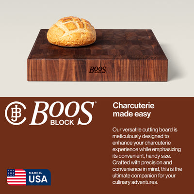 John Boos Walnut Wood Edge Grain Chopping Block, 18 x 18 x 3 Inches (Open Box) - VMInnovations