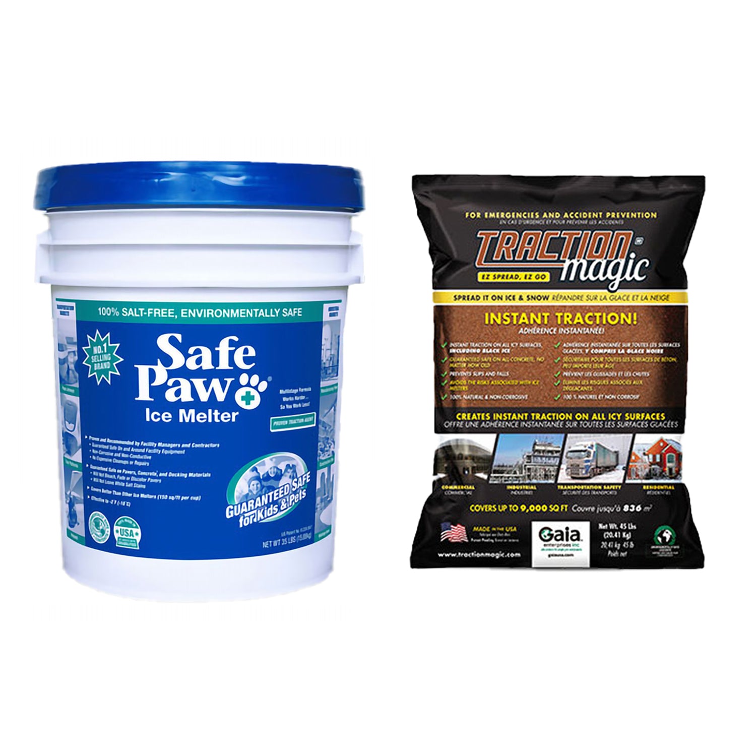 Safe Paw Pet/Child Safe Ice Melt, 35 Lb & Traction Magic Snow Melter, 45 Lb Bag