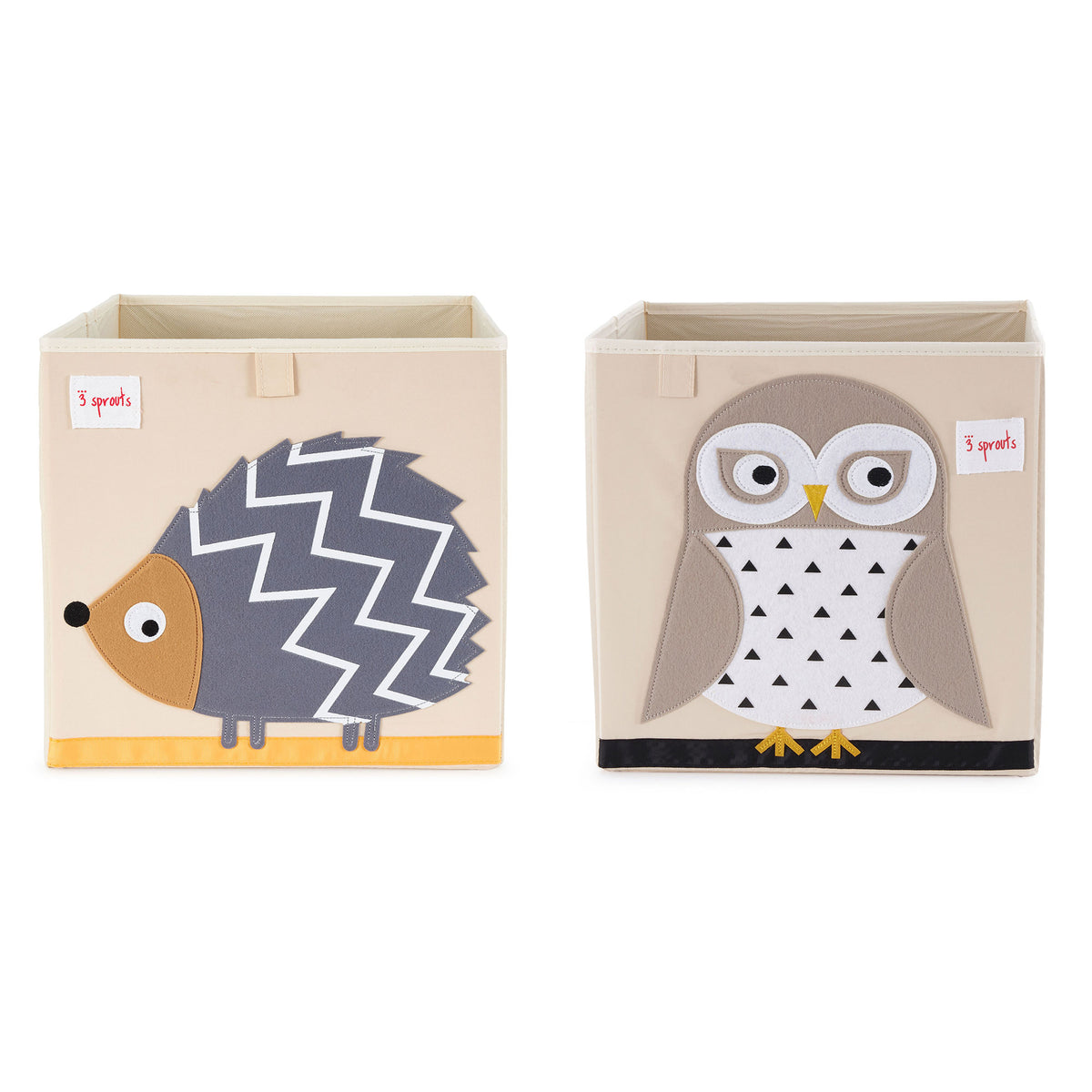 3 Sprouts Children's Foldable Fabric Storage Box Soft Toy Bins, Hedgehog and Owl