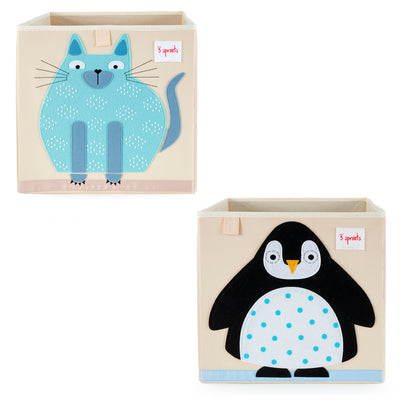 3 Sprouts Children's Fabric Storage Cube Bundle w/ Blue Cat and Arctic Penguin