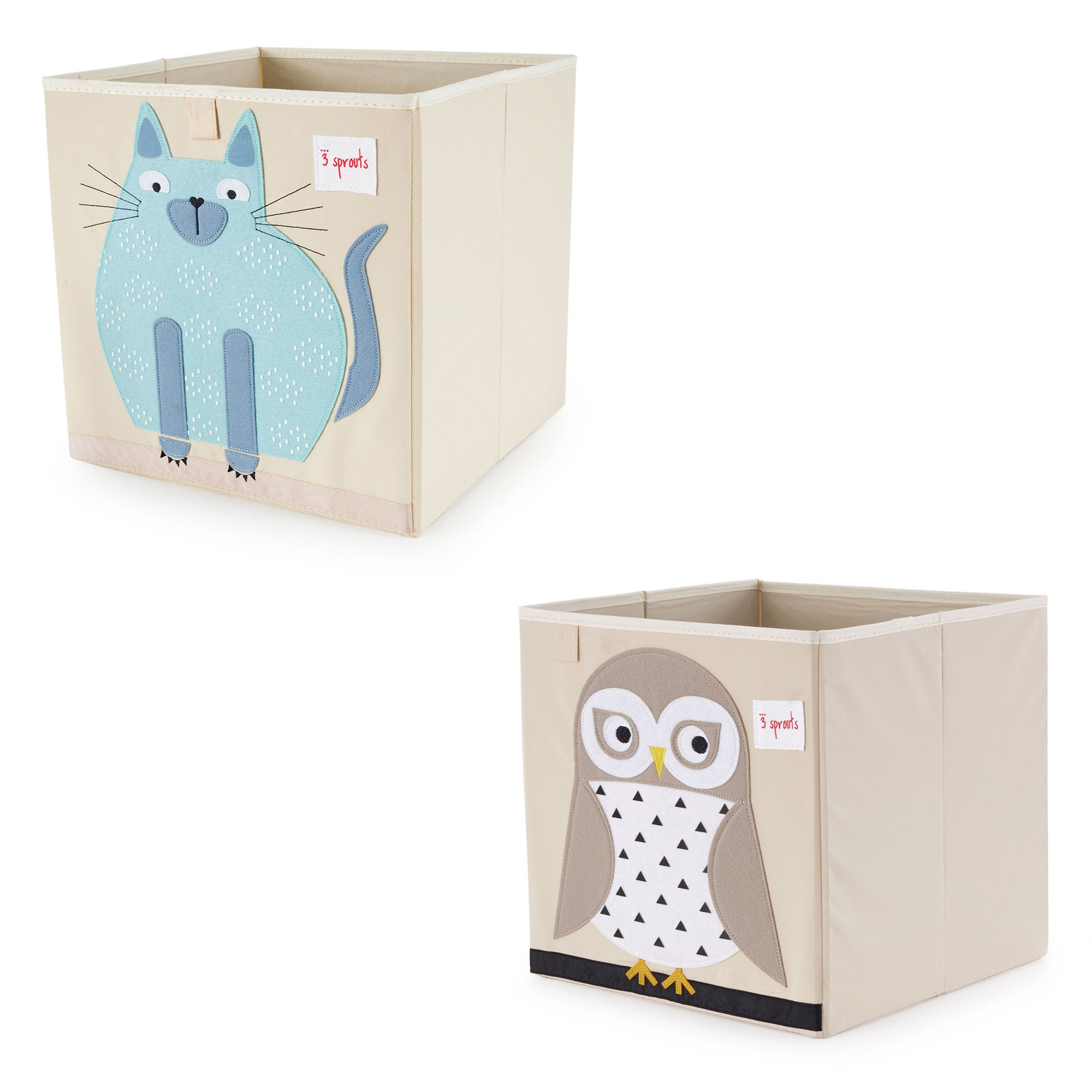 3 Sprouts Children's Fabric Storage Cube Bundle with Blue Cat and Friendly Owl - VMInnovations