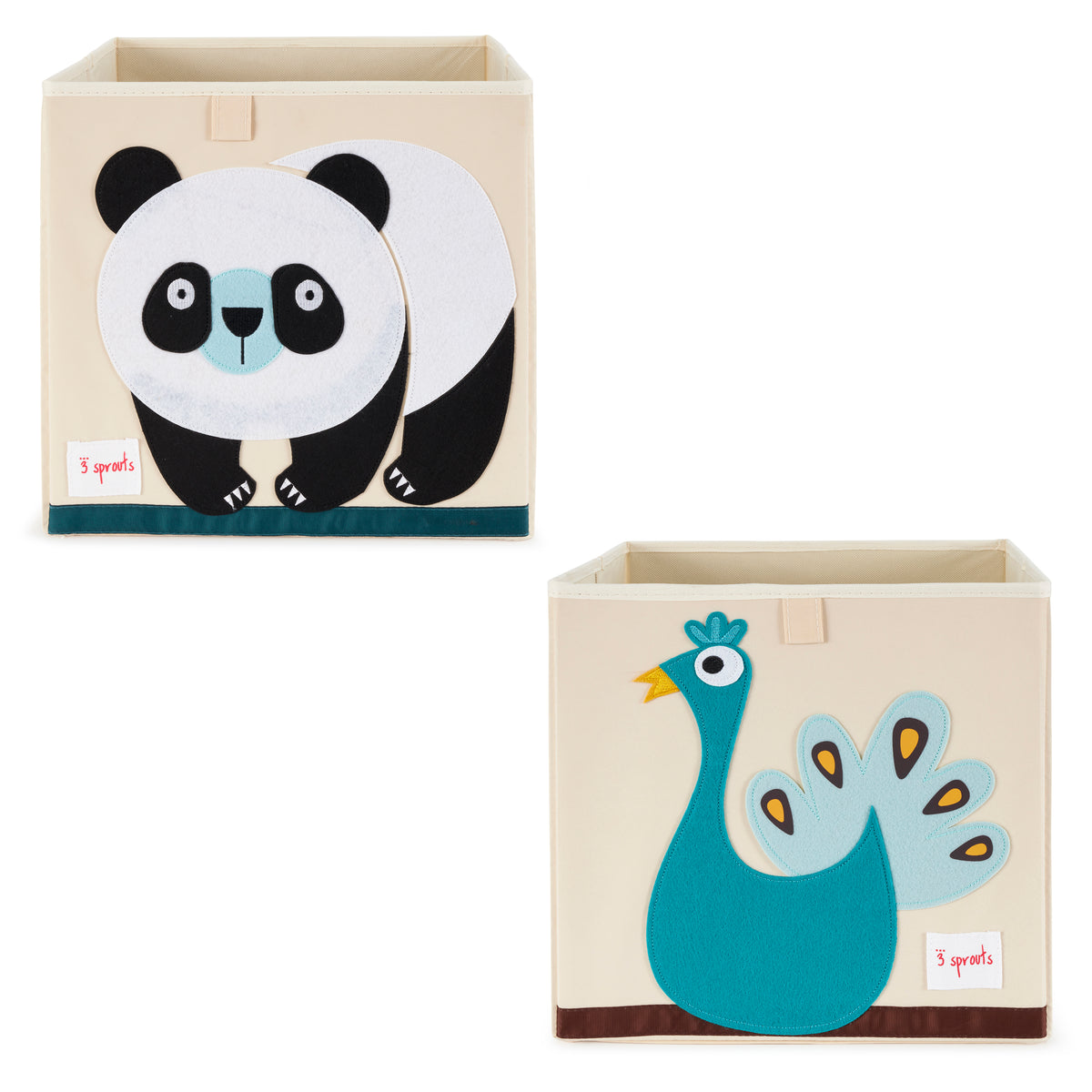 3 Sprouts Foldable Fabric Storage Cube Box Panda Bear Toy Bin w/ Peacock Toy Bin
