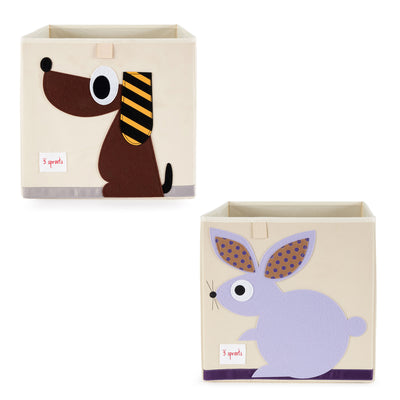 3 Sprouts Fabric Storage Cube Box Toy Bin, Brown Dog & Bunny Rabbit (2 Pack)