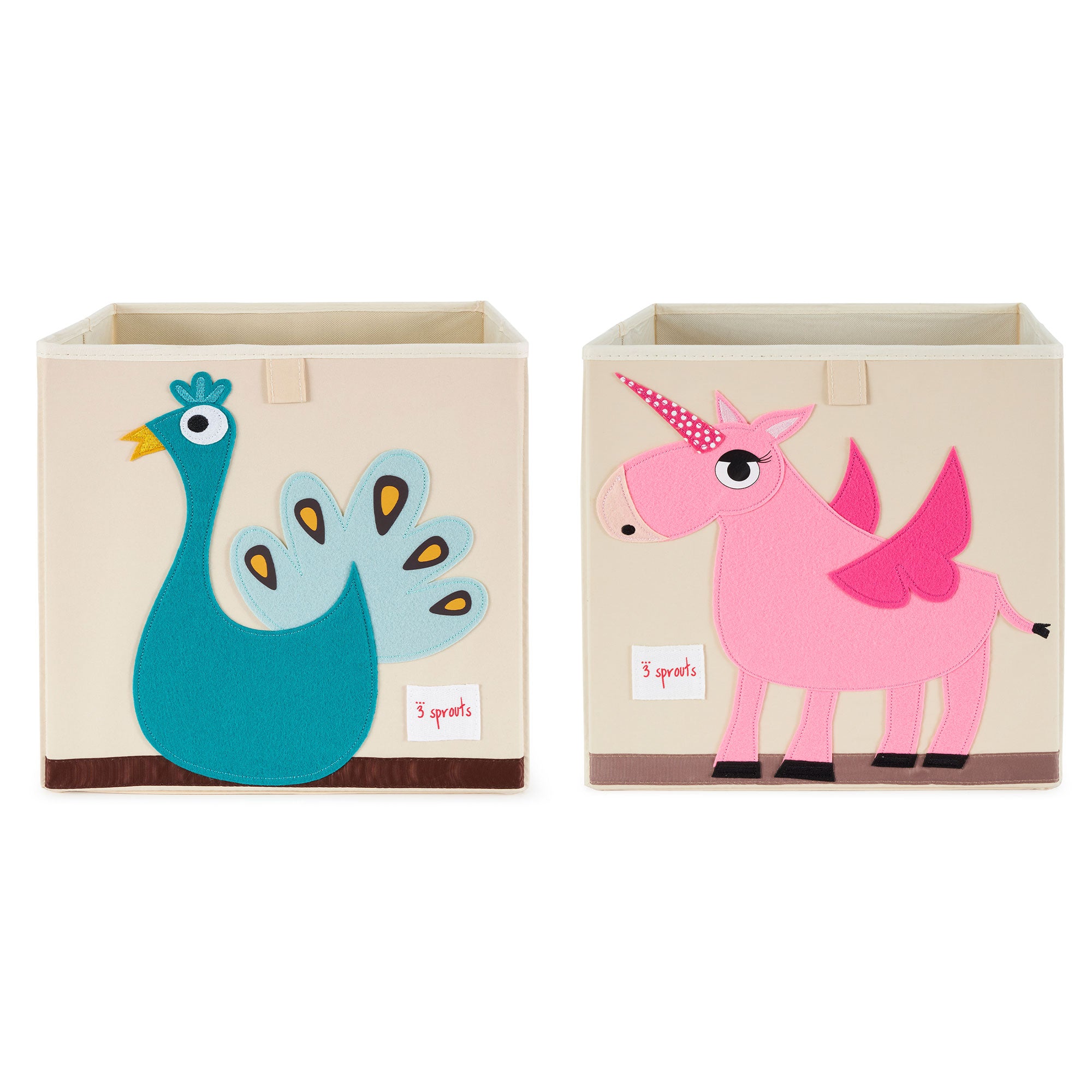 3 Sprouts Foldable Fabric Storage Cube Box Peacock Toy Bin w/ Unicorn Toy Bin