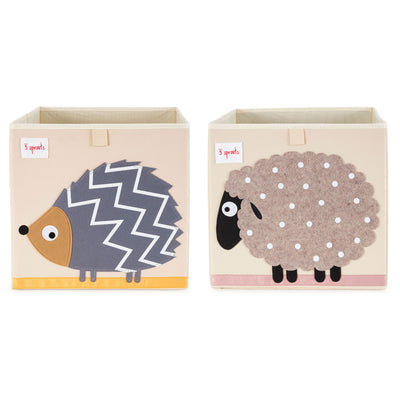 3 Sprouts Children's Foldable Fabric Storage Box Soft Toy Bins, Hedgehog & Sheep