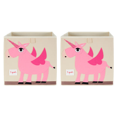 3 Sprouts Childrens Foldable Fabric Storage Cube Bin Box, Pink Unicorn (2 Pack) - VMInnovations