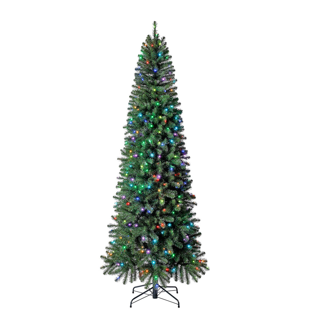 9 Ft Color Blast Pencil Pine Prelit Christmas Tree, 250 LED Lights (Used)