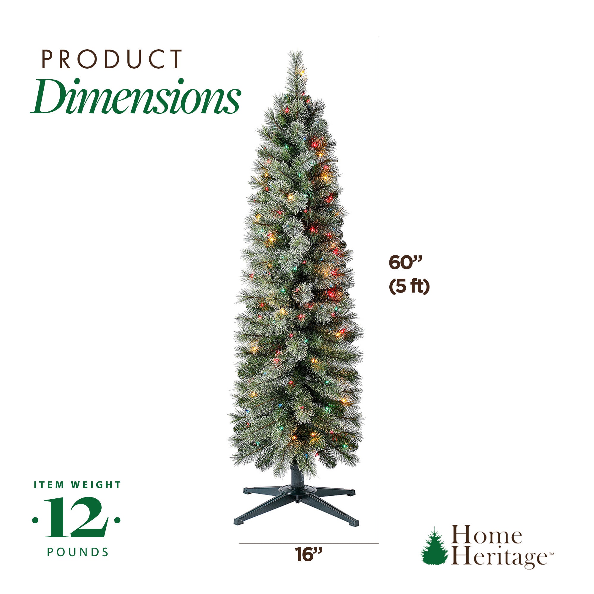 Home Heritage Stanley 5' Pine Artificial Christmas Tree, PreLit 150 Color Lights - VMInnovations