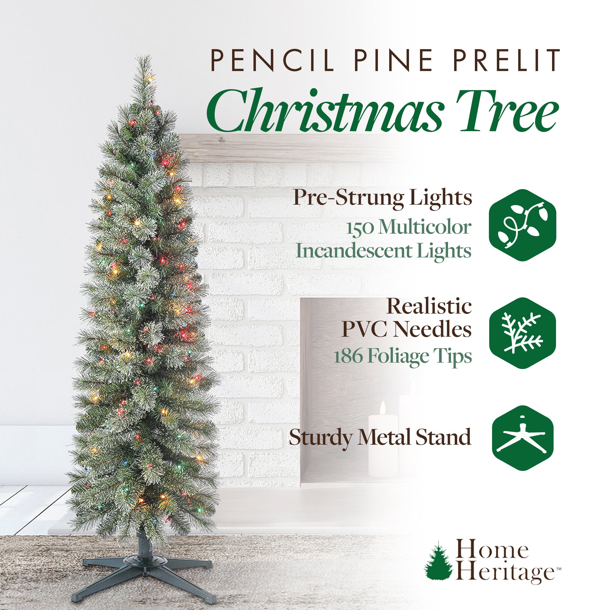 Home Heritage Stanley 5' Pine Artificial Christmas Tree, PreLit 150 Color Lights - VMInnovations