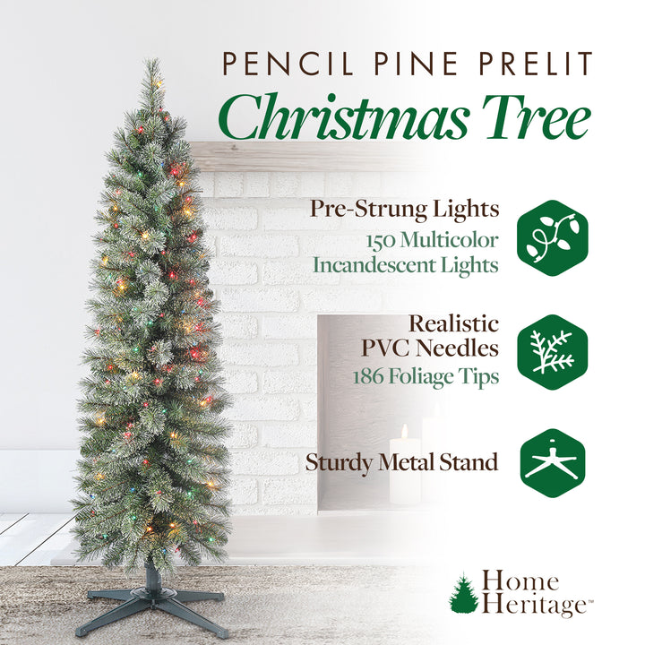 Home 5' Pencil Pine Prelit Artificial Christmas Tree 150 Color Lights(Open Box)