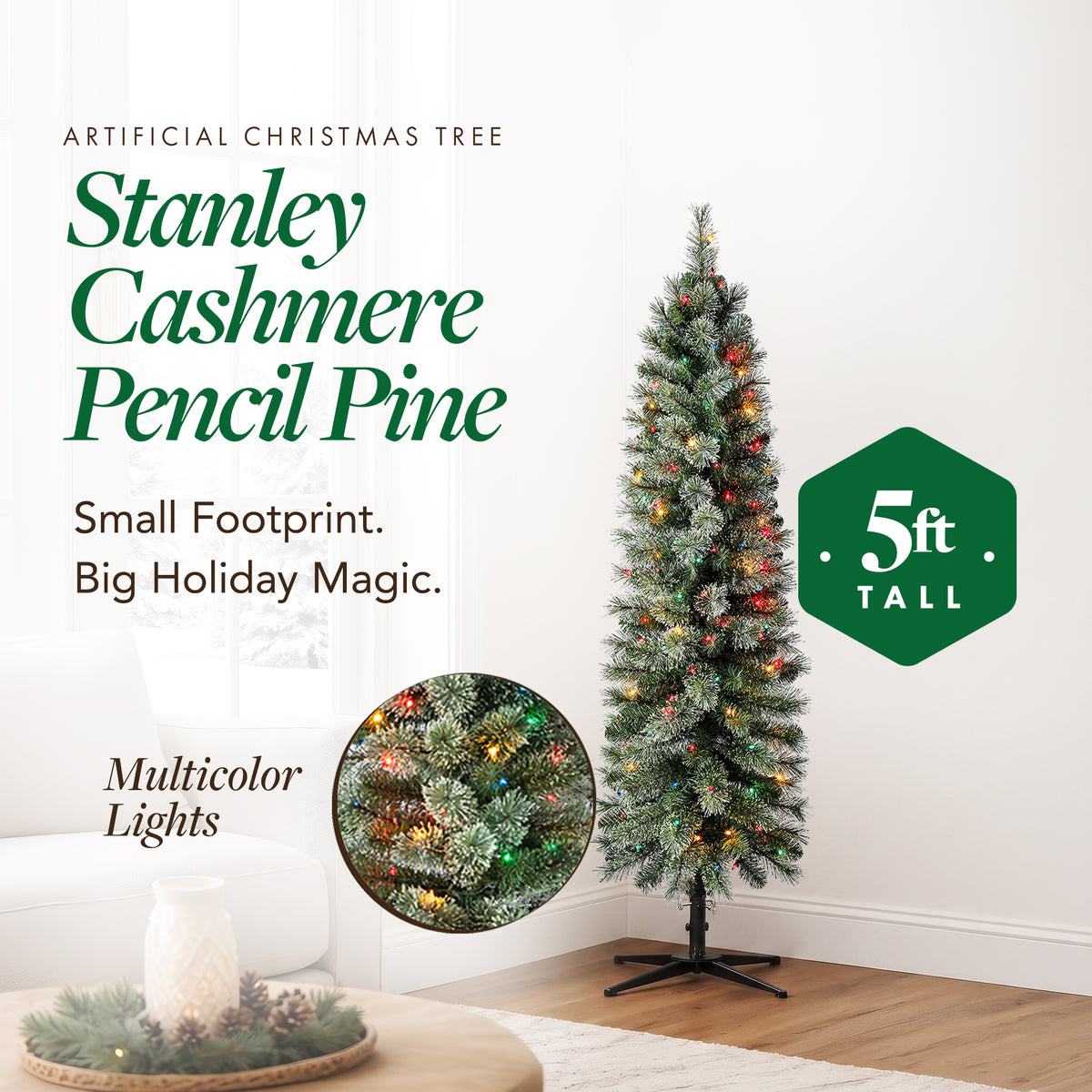 Home Heritage Stanley 5' Pine Artificial Christmas Tree, PreLit 150 Color Lights