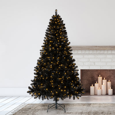 Home Heritage Oxford 7.5' Artificial Prelit Christmas Tree 500 Clear LEDs, Black