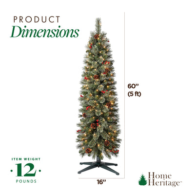 Home Heritage 5ft Cashmere Tree w/ Lights, Pinecone, and Red Berry (Open Box) - VMInnovations