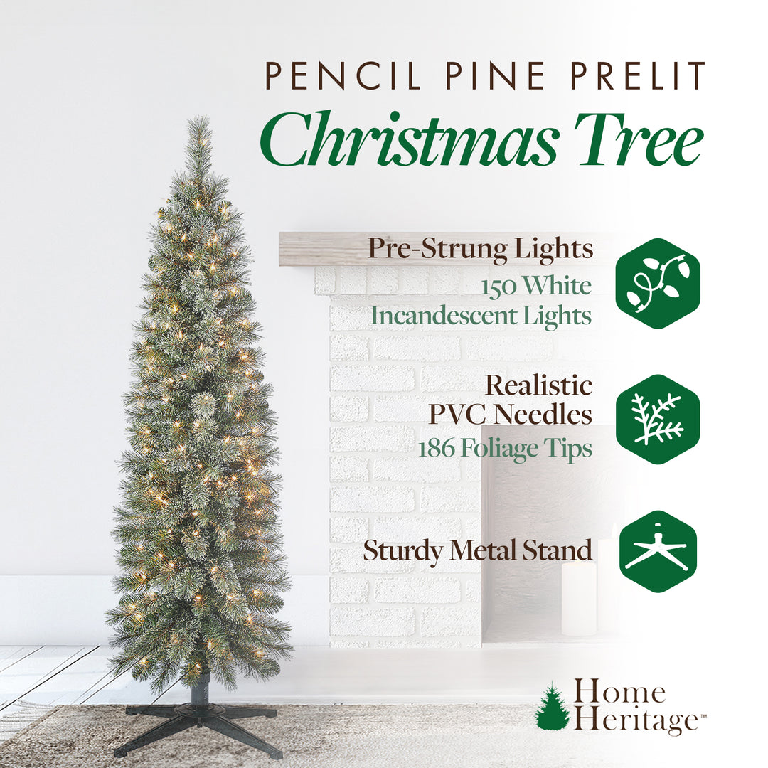 Home Heritage 5 Ft Pre Lit Cashmere Pencil Pine Christmas Tree w/ Lights (Used)