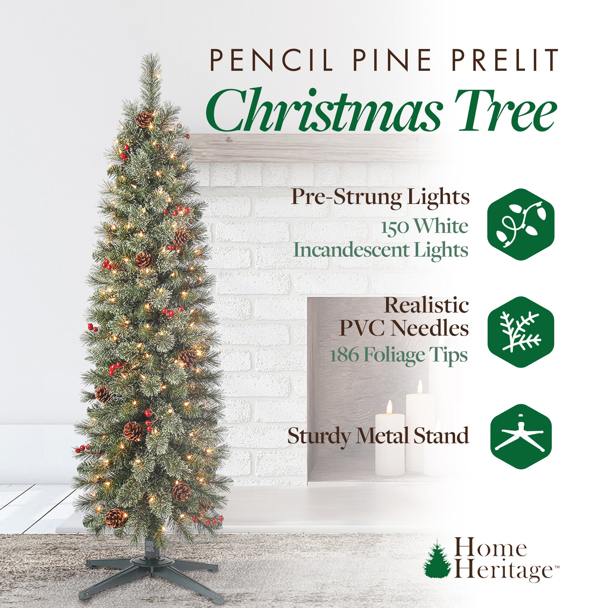 Home Heritage 5ft Cashmere Tree w/ Lights, Pinecone, and Red Berry (Open Box) - VMInnovations
