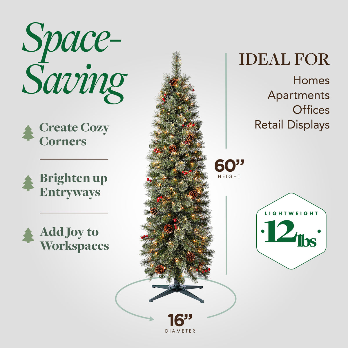 Home Heritage 5ft Stanley Cashmere Tree w/ Lights, Pinecone and Red Berry (Used)