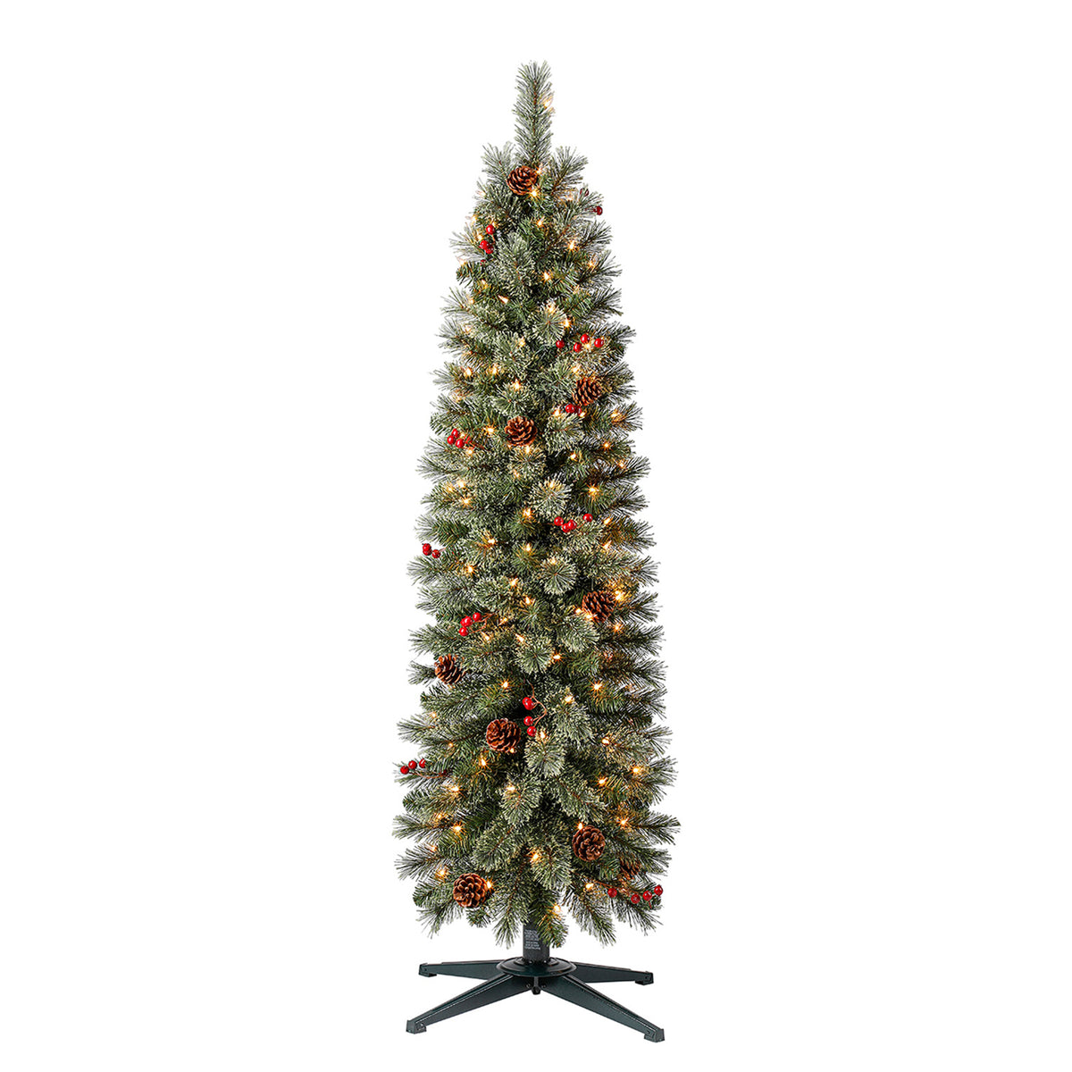 Home Heritage 5ft Stanley Cashmere Tree w/ Lights, Pinecone and Red Berry (Used)