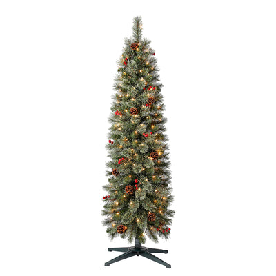 Home Heritage 5ft Stanley Cashmere Tree w/ Lights, Pinecone and Red Berry (Used)
