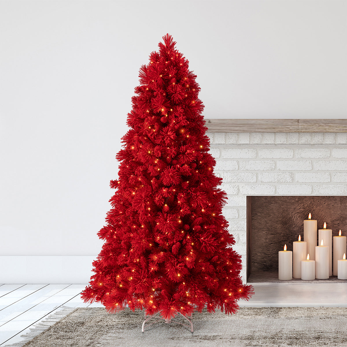 Home Heritage 6.5' Red Snowdrift Flocked Pine Christmas Tree w/ White LED Lights
