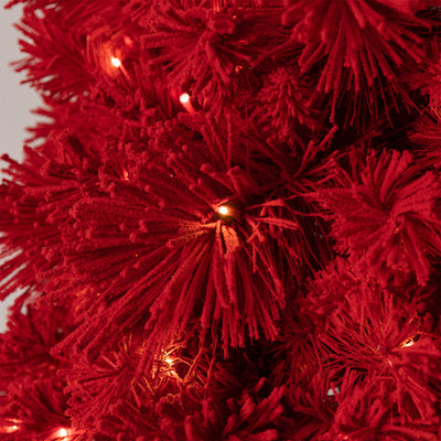Home Heritage 6.5' Red Snowdrift Flocked Pine Christmas Tree w/ White LED Lights