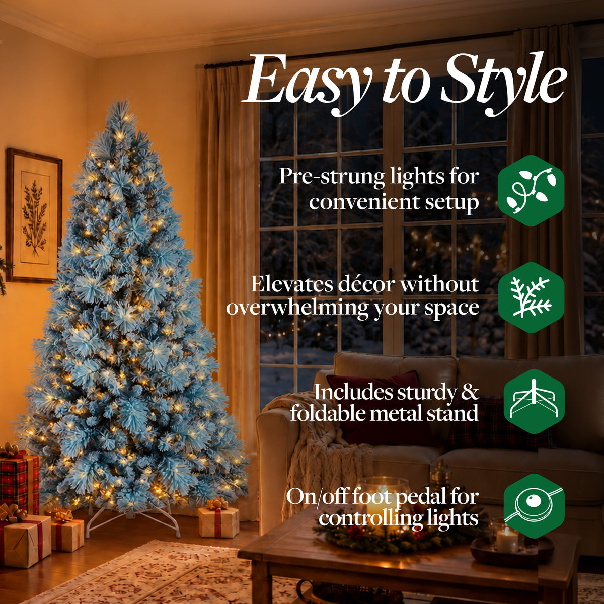 Home Heritage 6.5' Light Blue Snowdrift Flocked Christmas Tree & LEDs(For Parts)