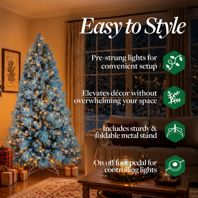 Home Heritage Snowdrift 6.5 Ft Pre-Lit Artificial Christmas Holiday Tree, Blue