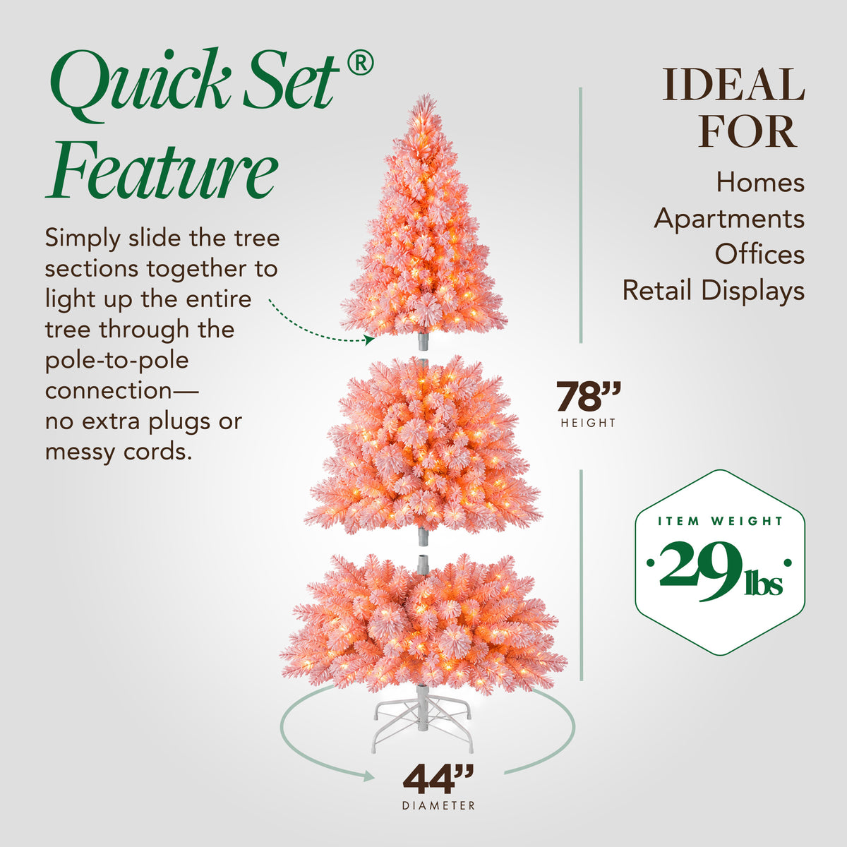 Home Heritage 6.5 Foot Pink Flocked Christmas Tree with White LED Lights (Used)