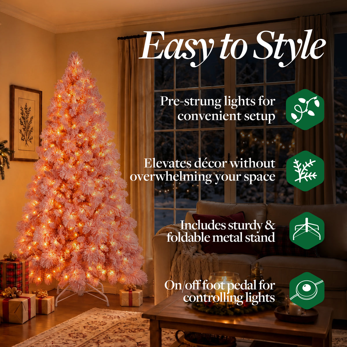 Home Heritage 6.5 Foot Pink Flocked Christmas Tree with White LED Lights (Used)