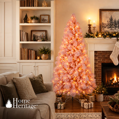 Home Heritage 6.5 Foot Pink Flocked Christmas Tree with White LED Lights (Used)
