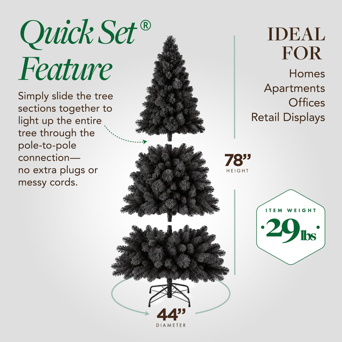 Home Heritage Snowdrift 6.5 Ft Pre-Lit Artificial Christmas Holiday Tree, Black