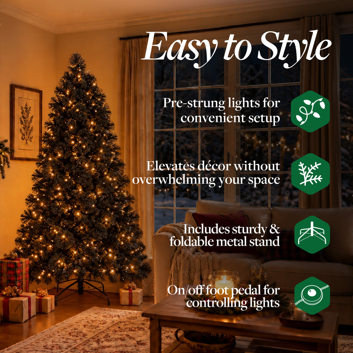 Home Heritage Snowdrift 6.5 Ft Pre-Lit Artificial Christmas Holiday Tree, Black