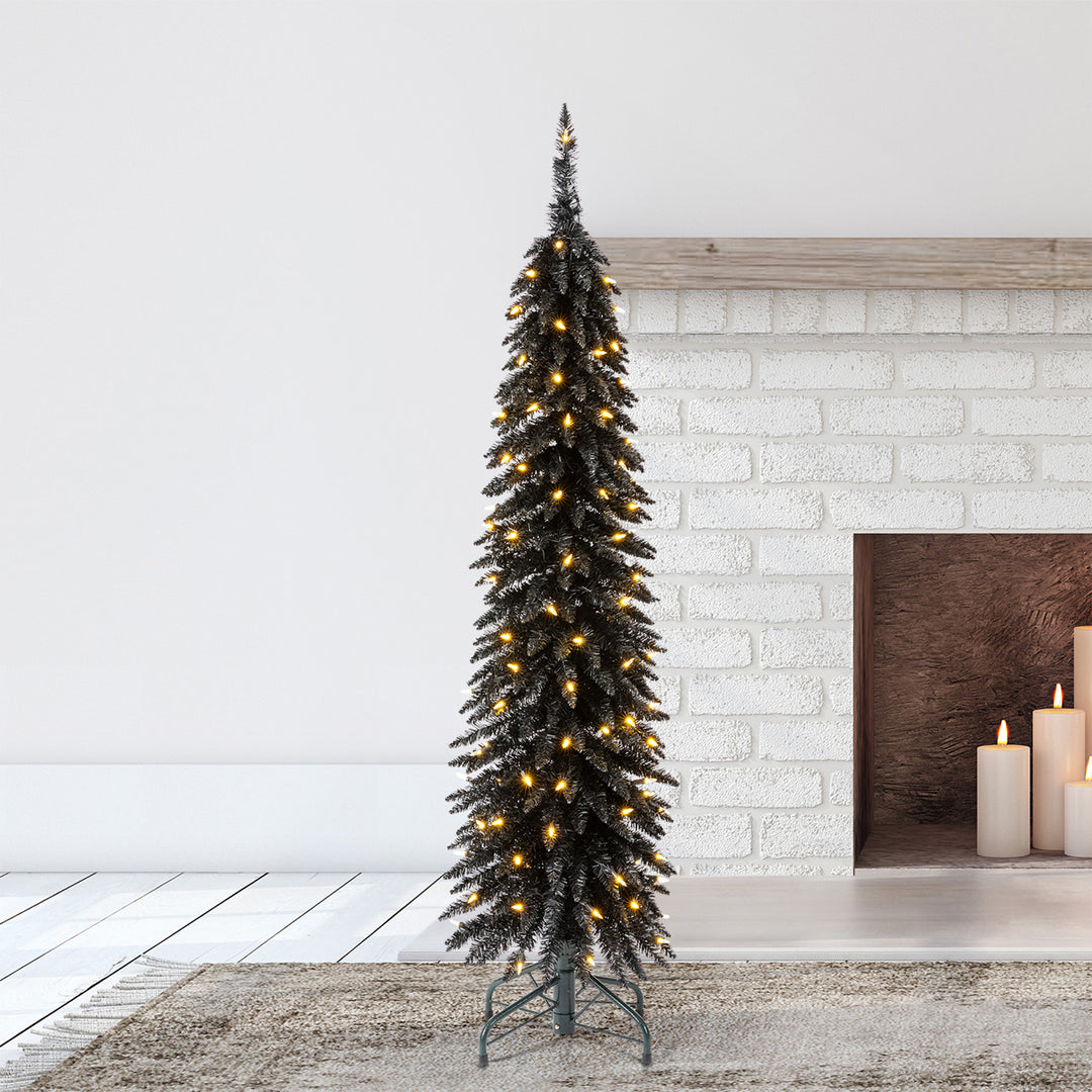 Evergreen Classics 5' Black Pencil Pine Christmas Tree, 100 White LEDs(Open Box)