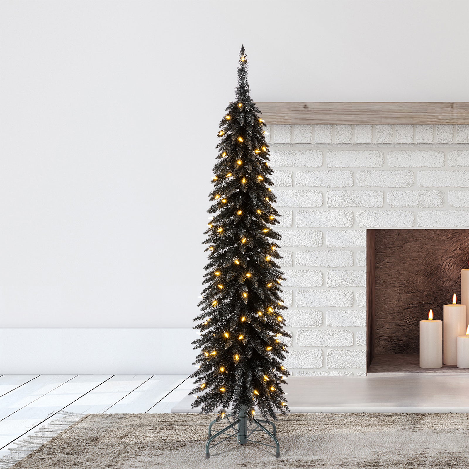 Evergreen Classics 5' Black Pencil Pine Christmas Tree, 100 White LEDs(Open Box) - VMInnovations