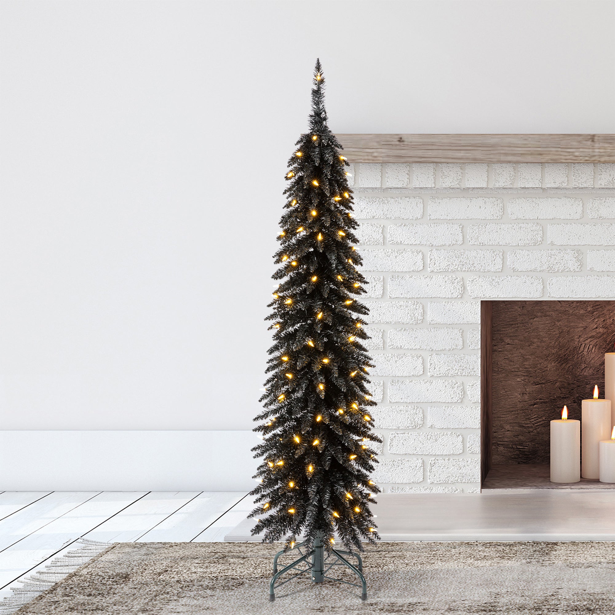 Evergreen Classics 5' Black Pencil Pine Christmas Tree, 100 White LEDs(Open Box) - VMInnovations