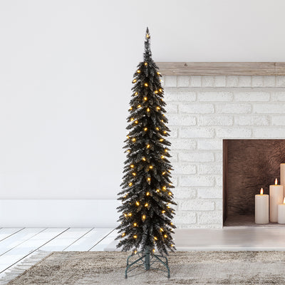 Evergreen Classics 5' Black Pencil Pine Christmas Tree, 100 White LEDs(Open Box) - VMInnovations