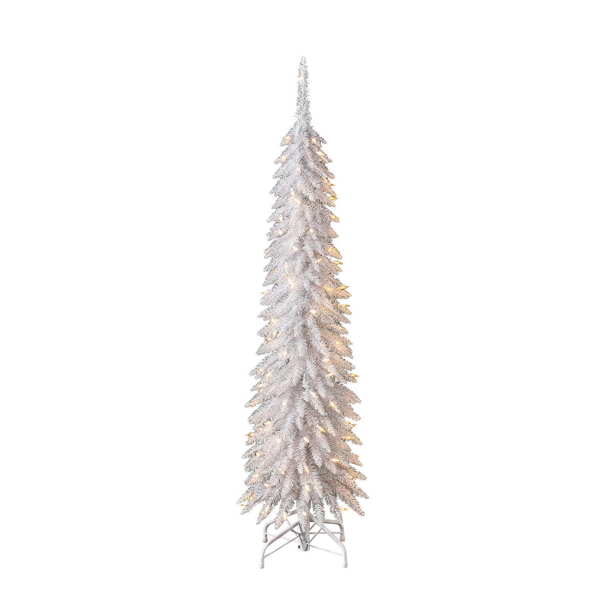 Home Heritage Tinsel 5' Pencil 100 LED Pre-Lit Artificial Christmas Tree, White