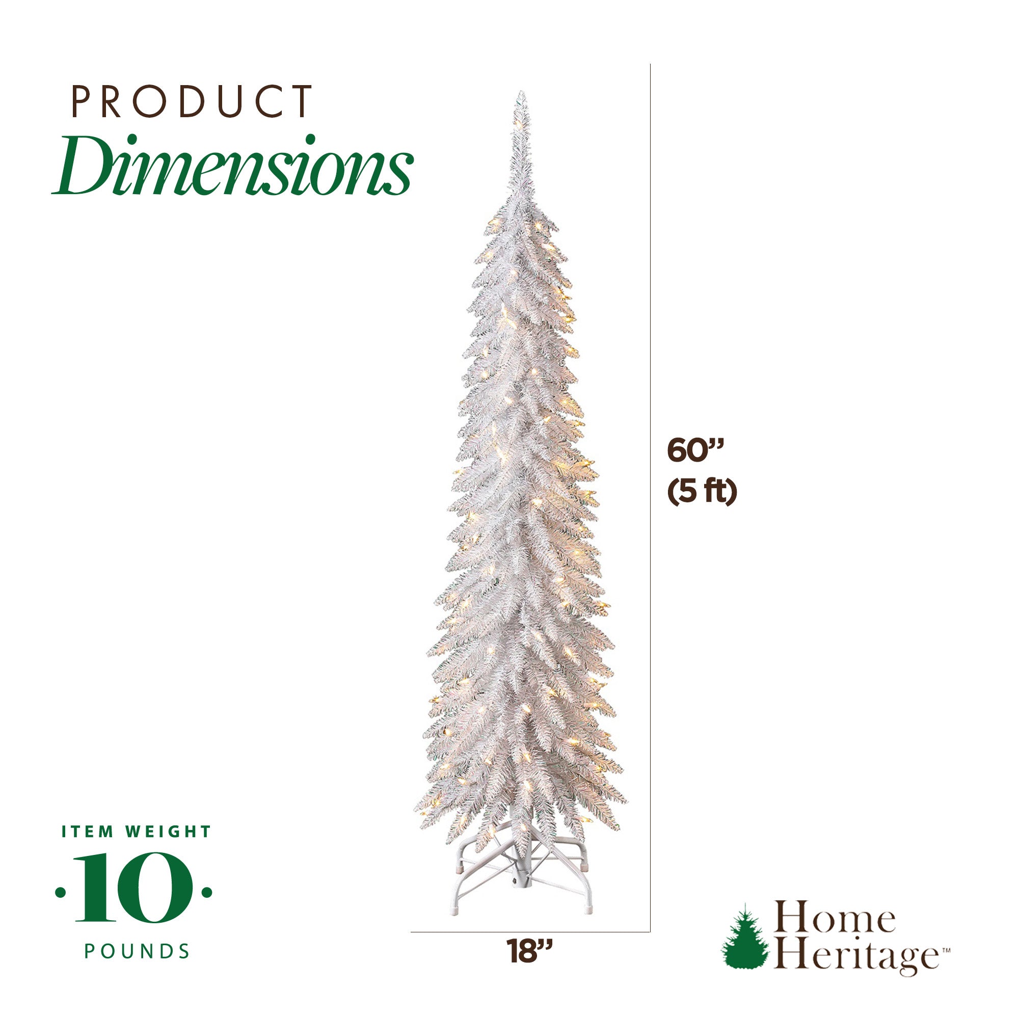 Home Heritage 5' Pencil Tinsel Artificial Prelit Tree & Stand, White (Used) - VMInnovations