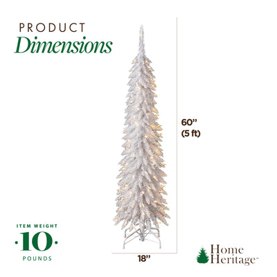 Home Heritage 5' Pencil Tinsel Artificial Prelit Tree & Stand, White (Used) - VMInnovations