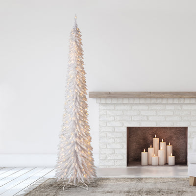 Home Heritage 9' Pencil Tinsel Artificial Prelit Christmas Tree & Stand, White
