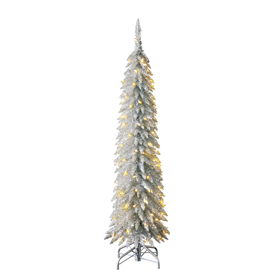 Home Heritage 5 Ft Slim Tinsel Artificial Prelit Christmas Tree & Stand, Silver - VMInnovations